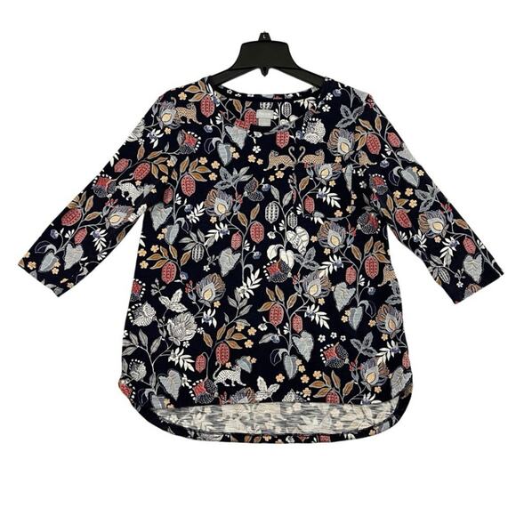 Chico's Tops - Chicos Cheetah Floral Print Tee Womens Size 1 US Medium Cotton Blend Slub Pocket